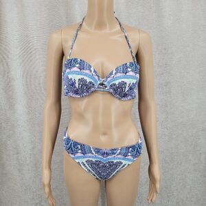 Victoria's Secret The Bandeau Beach Top Knockout Bikini Bottoms Set Blue Paisley